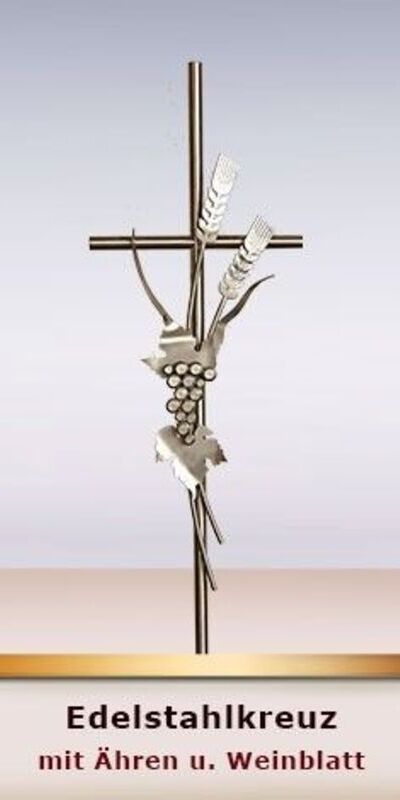 Edelstahlkreuz - mit Ähren und Weinblatt
