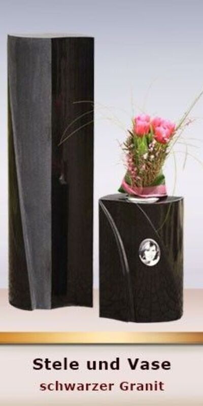 Stele und Vase - schwarzer Granit
